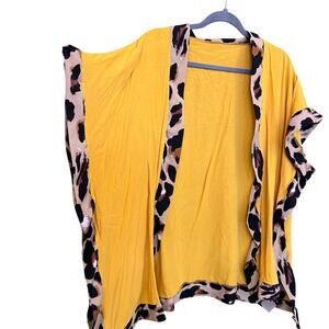 Mustard Yellow + Leopard Print Trim Cardigan Size Medium
